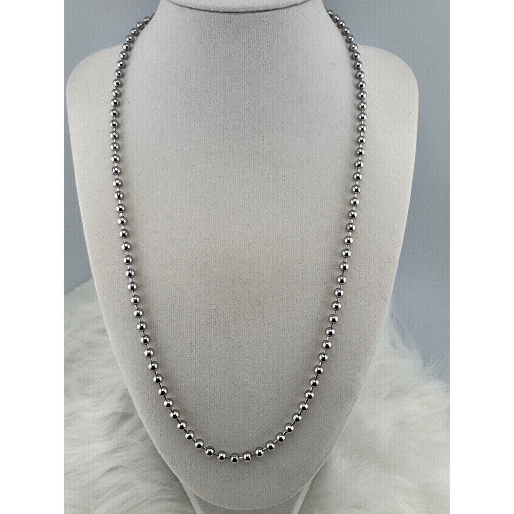 Silver Ball Bead Chain Necklace High Polish Minimalist Jewelry